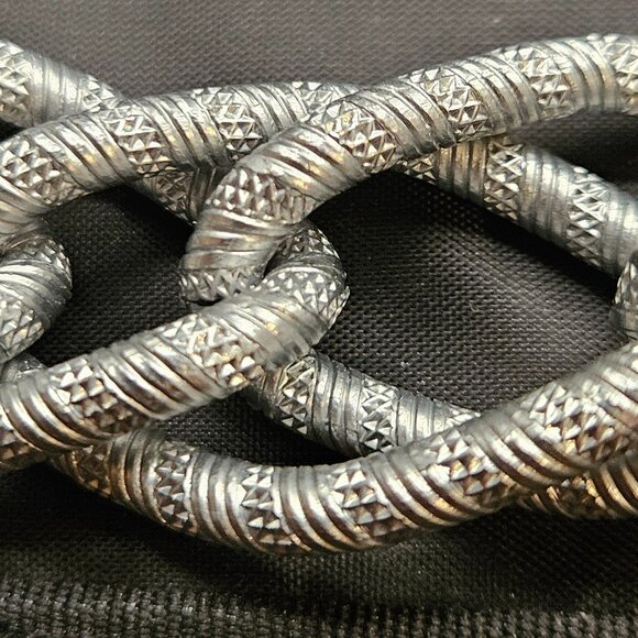 Sabika Silver Textured Double Oblong Intertwined Necklace - Picture 9 of 9